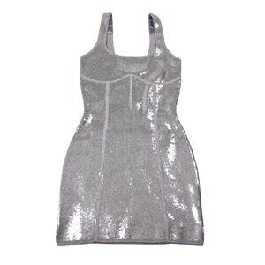 Fleur du Mal Sequin Knit Bodycon Dress Style DR0696 in Platinum